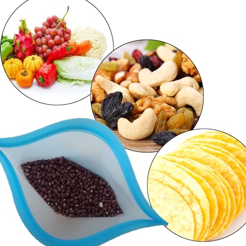 Forlush 10Pcs Herbruikbare voedselopslag zakken, Siliconen zakken, bevroren zakken voor het opslaan van groenten, fruit, vlees Etc (Groen, Blauw) 4
