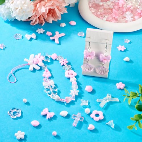 100g diverse acryl kralen bloem kraal caps boeg vlinder hart blad esthetische ambachtelijke kralen bulk voor armband sieraden maken, parel roze & wit