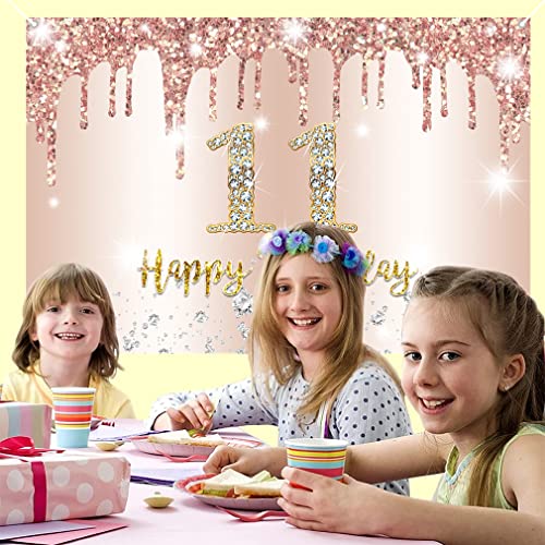 11e verjaardag meisje decoratie, 11e verjaardag Banner Rose Gold, 11e verjaardag stof sign poster, 11e verjaardag achtergrond Banner meisje verjaardag feest decoratie 3