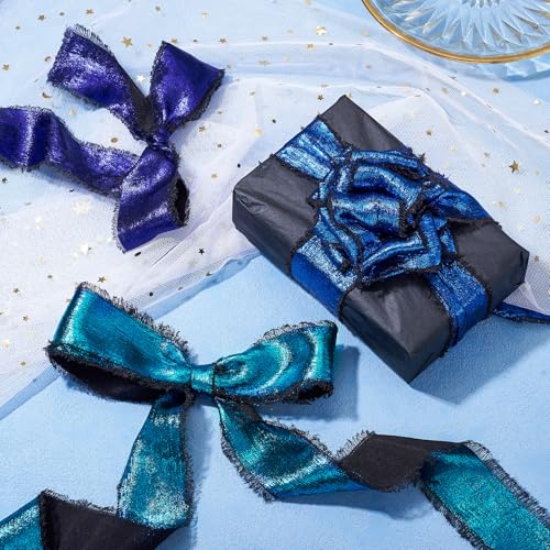 15m glitter gerafeld linten glanzend metalen lint franje rauw rand 1-1/2 inch linten voor kerstboom bruiloft bloem boeket bruids douche dozen inpakken haar boog krans ambacht