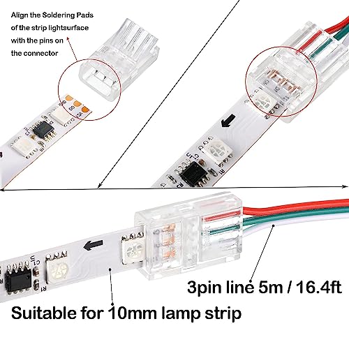 5m 22 AWG 3 Pin LED Strip uitbreiding Kabel DC 12V-24V Verbindingskabel + 10 st 3 Pin 10mm LED Strip Connector voor SMD 3528 2835 5050 5630 Plain LED Strip & Overig DC 12V, 24V LED 4