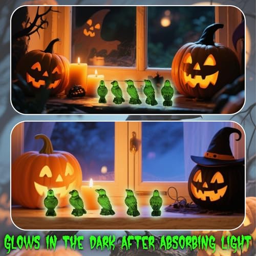 100 st. Mini Resin Crow Figuren, Glow in the Dark Halloween Figuren Black Raven Figurines Small Resin Animal voor binnen Halloween Scene Decoratie 5