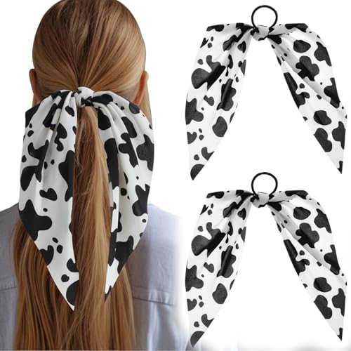 2 stuks Koe Afdrukken Headband Bow Bandana Elastische haarbogen Accessoires Handgemaakt Halloween kostuum Verjaardag Cadeau voor vrouwen meisjes