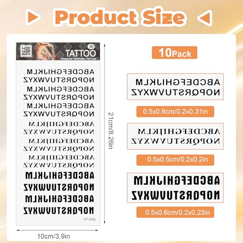 10 Vellen aangepaste tijdelijke tattoos, Zelfklevende nepbrieven Stickers Waterdichte zwarte tattoo Stickers DIY naam Tattoo voor vrouwen mannen 4