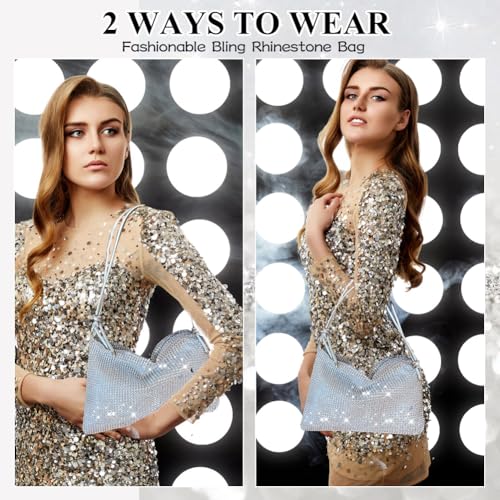 Vrouwen Elegant Clutch Bling Clutch Elegant Clutch voor Ceremony Bag Rhinestone Wedding Dinner Party met 5 Elastische Bands Zilver, Zilver 4