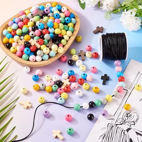 415 Stuks Rozenkrans maken Kit Cross Pasen kralen 12mm Assorted kleur Houten Ronde Kralen Bulk voor ketting sieraden armband oorbellen DIY Vrouwen Craft Kerstmis Keychain accessoire 3