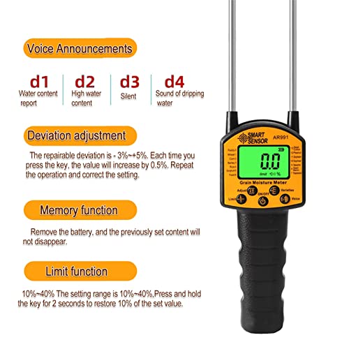 AR991 Digitale LCD Grain Moisture Meter, Handheld Humidity Tester, Water Content Analyzer met Meetsonde voor Tarwe Corn Rice Peanut Soja 4