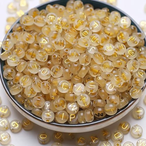 1000 Stuks Lichtgevende brief kralen Ronde gouden brief kralen voor Stringing Craft Set voor armband, Haarband, Ambachten