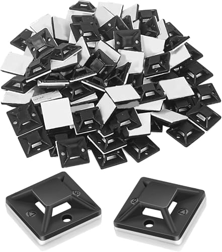 Verpakking van 100 Zelfklevende Base voor kabelbanden, zwarte kabelbanden, Zelfklevende basishouder, Kabelbandhouder, Zelf-Adhesive, 20 x 20mm Kleefkussens, Kabelbanden, Schroefbasis Zelfklevend voor thuis
