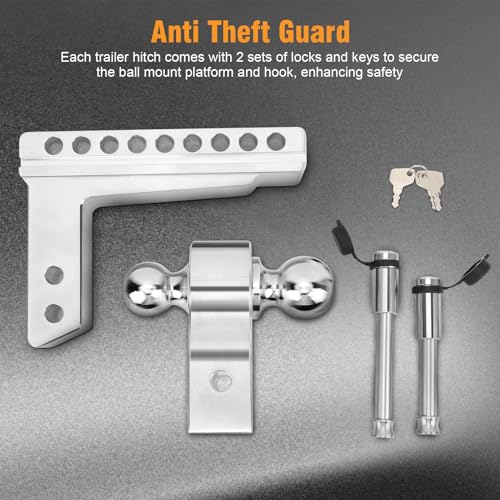 Bal Sleepbal Metal Fiets Koppeling voor Fietskarren, voor Dubbele Touw Bar 2-5/16 Inch en 2 Inch Ontvanger, 12.500 Lbs, Diefstal Bescherming 5