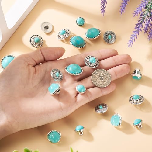20Stuks Turquoise Knoppen Platte Ronde Legering Garment Knoppen Vintage Vervanging Decoratieve Knop voor het naaien van leder Craft Kleding Belt 4