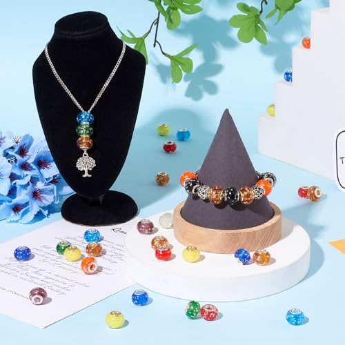 100 st. Glow in The Dark Beads Handgemaakt Lichtgevende Lampwerk Glass European Large Hole Beads Snake Ketting Slider Bedels met Messing Dubbele Kern voor sieraden maken Gat: 5mm gemengde kleuren