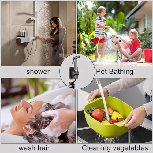 Hand Douche Toilet, 304 Roestvrij stalen Bidet Sprayer voor Toilet, Hoge druk Spray Gun met 2 m PE slang, Donker grijs, Hand Bidet Spray Kit, voor Badkamer, Keuken, Hotel 5