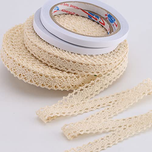 Zelfklevende Lace Ribbon 26 Meters Katoen Deco Tape -2cm Vintage Kant Border Hook Trims voor ambachten Naaien bruiloft Decoratie Scrapbooking Gift Box (Beige) 4