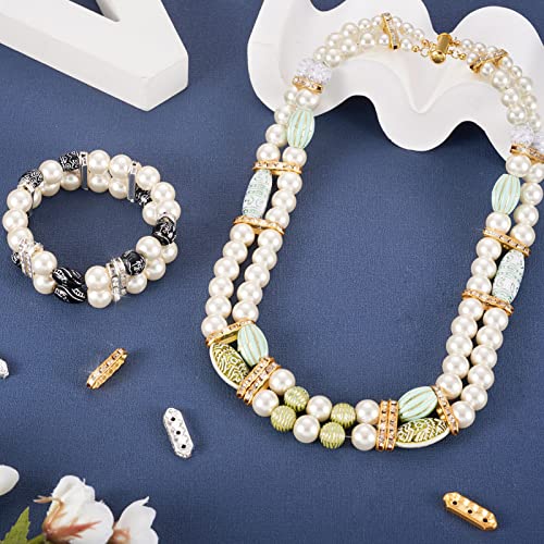 100 st. 3 Gaten Spacer Kralen Hexagon Iron Rhinestone Bridge Spacers Multi Strand Kralen Connector met Rhinestones voor Multilayer armband sieraden maken, Goud