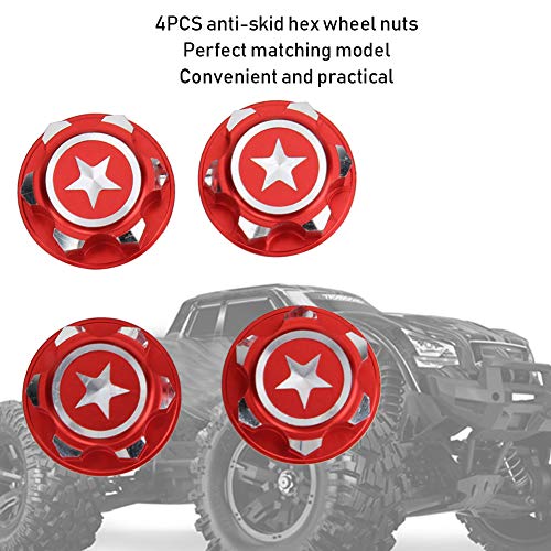 RC Hex Wheel Nut, 4PCS Metaal 17mm Hex Wheel Mount Nuts Compatibel met X-MAXX Summit Traxxas RC Car(Rood) 5