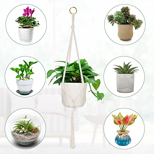 Verpakking van 4 katoen Touw Macrame Plant Hangers met metalen Ring Tassels voor binnen en buiten decoratie, 2 x 80 cm + 2 x 100 cm, met 4 S haken 5