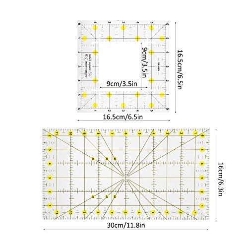Acryl Quilting Liniaal, Quilting Liniaal Naaien Tekengereedschap, Rechthoekig 11.8" x 6.3" Vierkant 6.5" x 6.5"