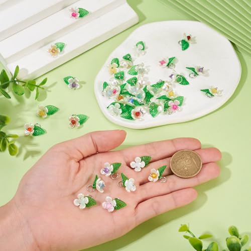 Glazen bloem bedels edelsteen & hars bloem blad hangers kleurrijke bloemen fruit kraal bengelen bedels voor doe-het-zelf oorbel armband ketting sieraden maken 5