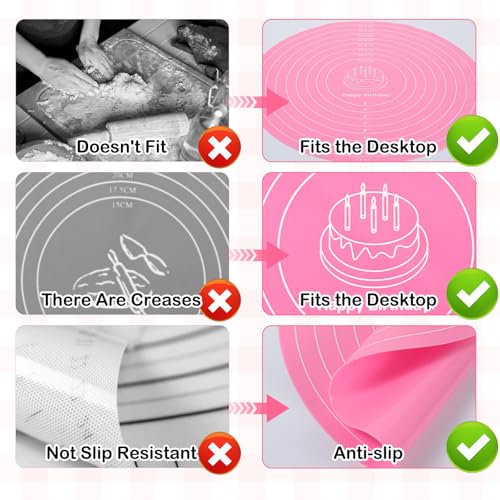 2 stuks siliconen taartonderleger, 30,5 cm ronde taartonderleger met maataanduidingen, hervrijbare draaitafel bakonderleger voor het uitrollen van deeg, pizza, keukenjes 4