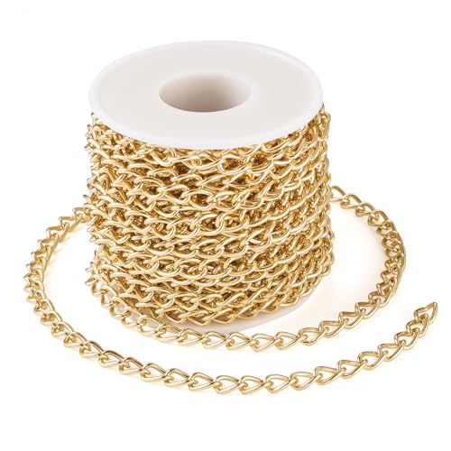 10m Aluminium Curb kettingen Gold Unwelded Twisted Cross Link kettingkettingen met Spool voor Punk armband ketting sieraden maken