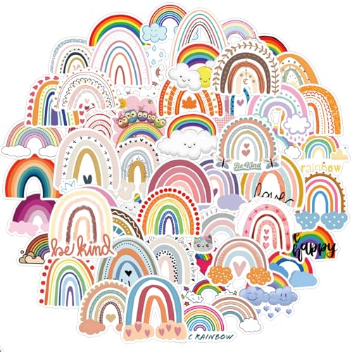 Verpakking van 60 Rainbow Stickers, Scrapbooking Stickers, Waterproof Vinyl, Kleurrijke Decor Stickers, Boho Esthetiek voor Waterflessen, Skateboards, Laptops, Guitars, Cups, Bagage, Telefoons en