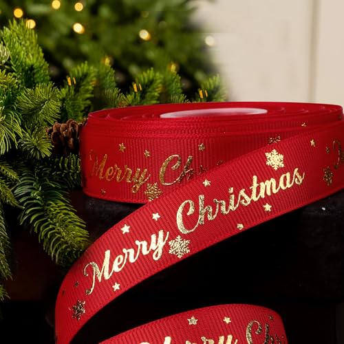 18,2m Vrolijk kerstlint Roll voor cadeau Wrapping Grosgrain Wrapping Touw Xmas Snowflake Ribbon voor huidige verpakking Vakantie feest decoraties 5