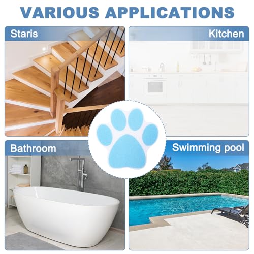 20 stuks Non Slip Bad Stickers, Non-Slip Douche Stickers met Scraper Badkamer Douche Vloer Stickers Paw Afdrukken Vorm Schattige Treads Badkuipen, Blauw 5