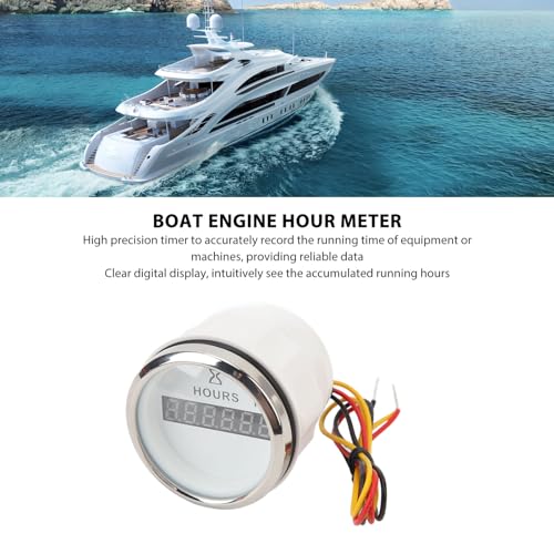Boot Motor Uur Counter, DC 9-32V 52MM Boot Ronde Digitale Uur Meter Hoog Nauwkeurige Uur Meter Ronde Meter voor Motorhomes Yachts Vissersboten (Witte wijzerplaat Silver Bezel)