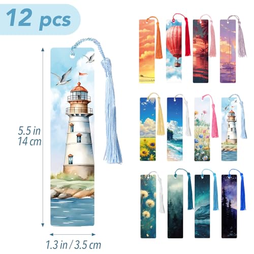 12 st. Natuurlijke Landschap Papier Bladwijzers Verfraaid Boek Marker Vintage Book Mark met Tassels voor mannen Vrouwen Boek Lovers Stationery Bookish Reading Supply