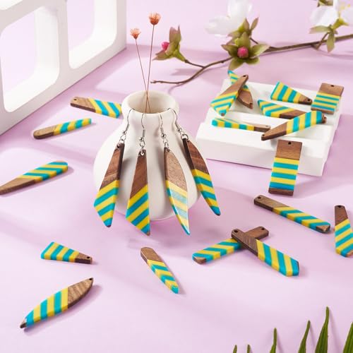 18 st. Natuurlijk hout Charms Hars Tear Drop Driehoek Dang Charms Rechthoekige Trapezoid Twee Toon Houten Hangers voor Craft Ketting sieraden DIY Oorbellen vrouwen