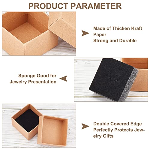 24 stuks Kraft Bruin Vierkant Karton sieraden ringen dozen Papier Retail Geschenkdoos Juwelen Doos voor Kerstmis Anniversaries Bruiloften Verjaardagen Cadeaus Sieraden Display, 5 x 5 x 3 4