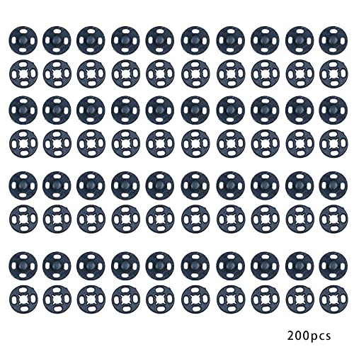 200 sets naaiknopen, kunsthars drukknopen bevestigingsknopen voor naaikleding, 10 mm (zwart)