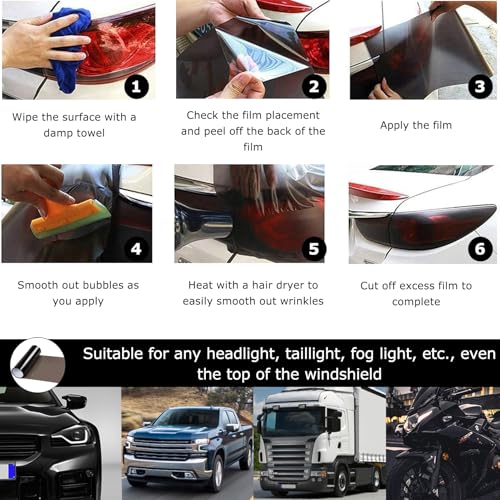 120 x 30 cm koplampfilm, getinte film voor auto, zwart, autofilm, zelfklevende koplampen, achterlichten, vinylfilm, transparante getinte film voor auto, achterlichten, mistlichten 5