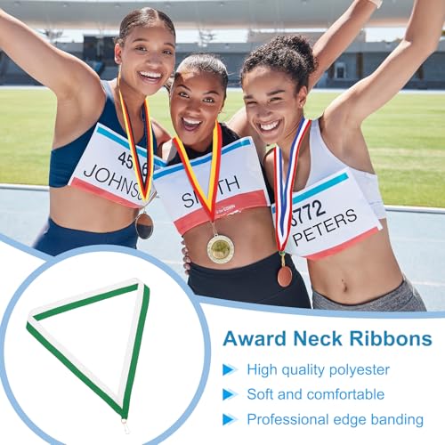 Award Neck Ribbons met Click Clips, 10 stuks Polyester Striped Medal Lanyards Ribbon voor Competitie, Sportbijeenkomsten, Sportfeest, Groen Wit 3