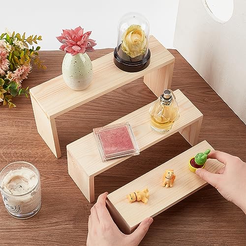 Rechthoekige sieraden staan met 3 niveaus gemaakt van hout Onbehandelde hout in 3 maten Display Case Mounts Removable Tentoonstelling Stand voor ambachten, Sieraden Opslag 3