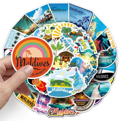 Malediven Malediven Stickers voor jongeren en volwassenen, 50 stuks, vinyl stickerset, auto, motorfiets, fiets, skateboard, snowboard, bagage, laptop, koffer, helm, motorfiets, computer 4