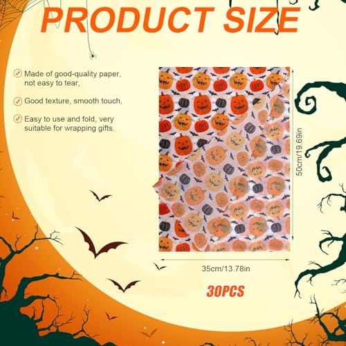 30 vellen Halloweenpapier, 35x50cm Gedrukt met pompoenpapier en cadeaupapier voor Halloween feestdecoraties
