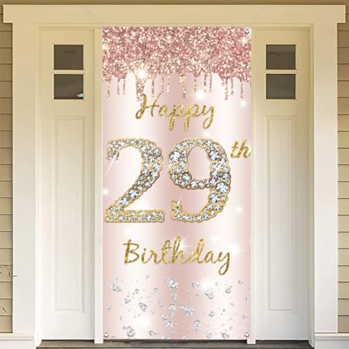 29e verjaardag vrouwen decor, Gefeliciteerd 29e verjaardag deur banner roos goud,29e verjaardag stof teken poster deur decoratie,29e verjaardag achtergrond banner vrouw, verjaardag feest welkom teken 5