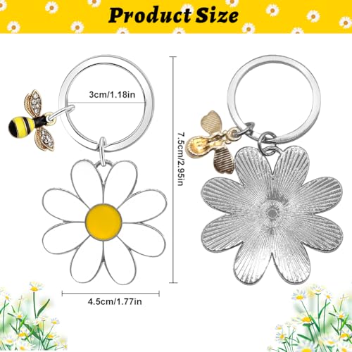 Zwelkleur Grappige sleutelhangers, 2 stukken Schattige madeliefjes voor meisjes, metalen sleutelhanger, Charm Bloemen voor zaksleutels, Cadeau voor vrouwen en meisjes, Bloemenliefhebbers, Wit 3