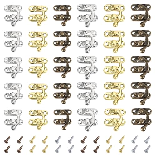 30st Vintage Lock Sluiting Antieke rechtse Latch Hook met 120 bevestigingsschroeven Swing Arm Latch voor meubels Houten doos sieraden kabinet Houten dozen Decoratie (3 kleuren)