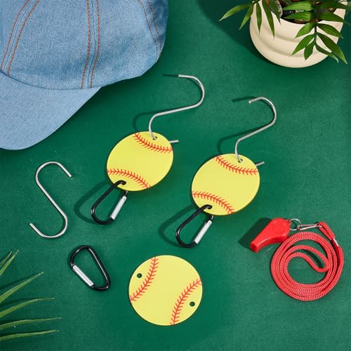 8 sets tas haak voor hek, acryl sport bal hek hak met zware S-haken en sleutelsluitingen voor vleermuis pack waterfles liefhebber speler geschenken, geel, 75 x 2,6 mm, Gat: 2,6 mm 4