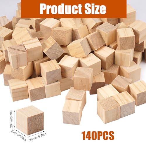 140 stuks Houten kubusjes voor handwerk, houten kubusjes 20 x 20 x 20 mm, ongeschilderde houten kubusjes Blanco, houten kubusdecoratie voor ambachten, schilderen, puzzels en DIY-projecten
