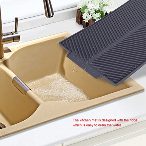 Rechthoekige Drain Mat Drying Mat Siliconen Materiaal 39 * 25cm Warmtebestendig Antislipblad voor bars, restaurants, koffiewinkels, afwaspad (Grijs) 4