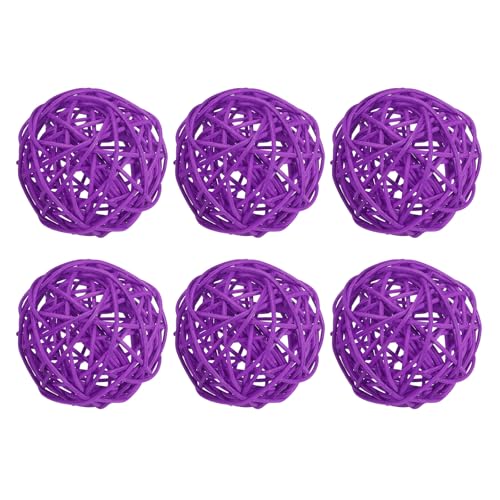 Wicker Rattan Ballen, 6 stuks Decoratieve Ballen voor Centerpiece Bowls Trouwfeest Home Decoratie DIY Craft, Paars