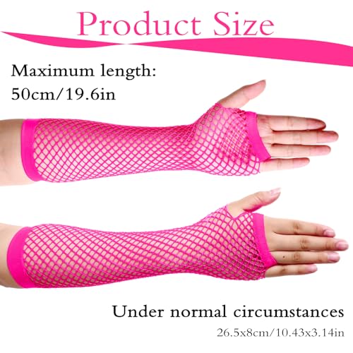 2 paar Net Handschoenen, Woensdag Kostuum Handschoenen, Mesh Arm Warmers uit de jaren 80, Long Neon Handschoenen Zonder Vingers, Elastische Net Handschoenen voor Vrouwen, Kostuum Party 3