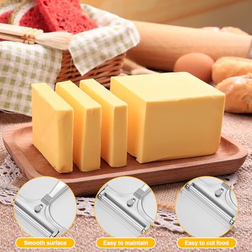 Kaassnijder en Kaassnijder, verstelbaar Roestvrij staal Hand Kaassnijders met 4 extra draadjes en sleutel, Botersnijders voedsel scheerapparaat voor blok boter snijgereedschap (zilver) 3