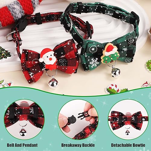 2 stuks Kerstmis Kattenhalsband, 18-30cm Verstelbare Kattenhalsband met Bow Tie Afneembare Kattenhalsband met Bells Leuke Kattenhalsband voor Kerstmis Boom 4