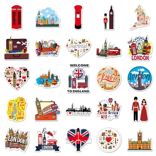 Groot-Brittannië Londen Bus Sticker Set Stickers Kids Tieners 50 Pieces Animals Waterproof Vinyl Stickers Laptop Skateboard Koffer Helm Auto Fiets mobiele telefoon Motorrijwiel Bike Scrapbook 3