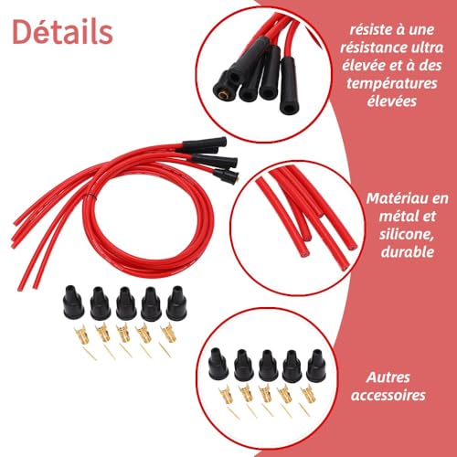 Spark Plug Plug Cable Set, Spark Plug Wire Set Rode High Performance Siliconen 1m Car Ontstekingskabel voor 4 Cilinder Automotive 8mm
